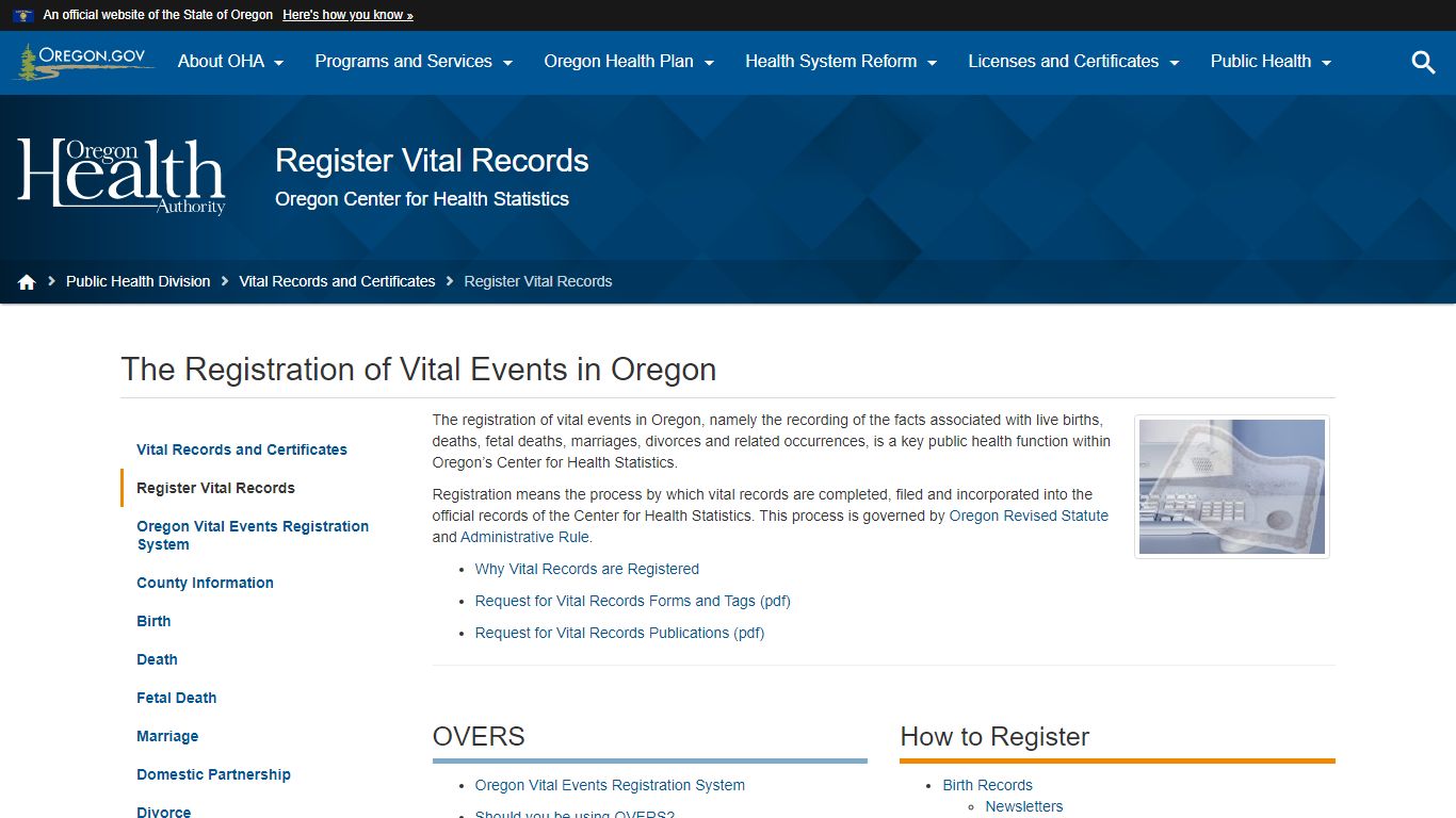 The Registration of Vital Events in Oregon